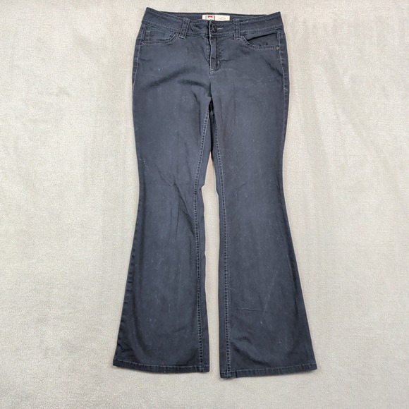 LEI Y2K Sophia Hipster Flare Jeans 7 Short Black Cotton Stretch Low Rise Denim — photo 2